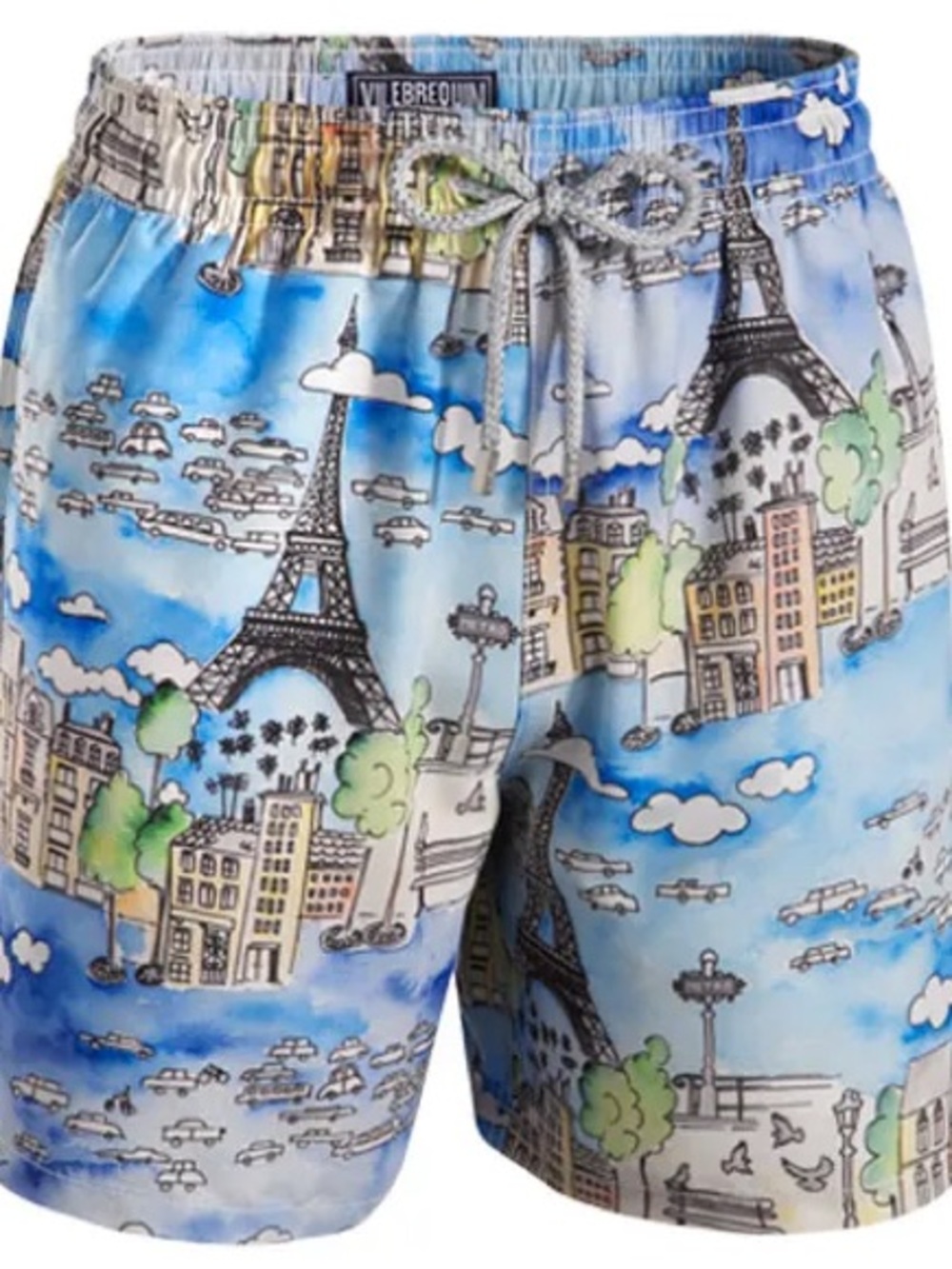 Vilebrequin Kids Paris Print Swim Trunks in Blue and Yellow